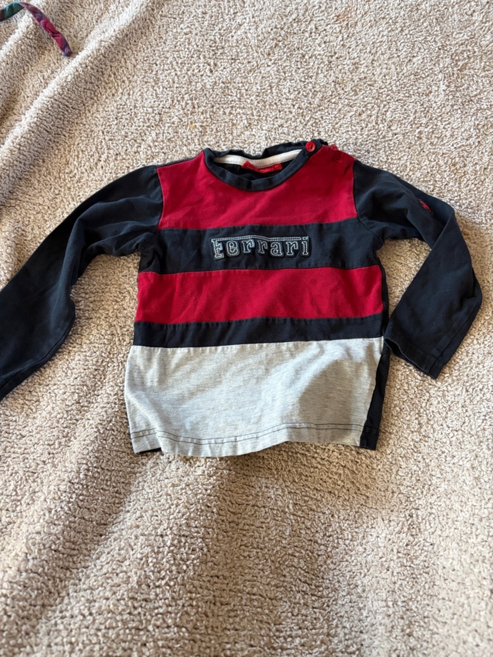 B61 Y2K Ferrari Kids' Long Sleeve Striped Top - Red, Black & Gray, 2t